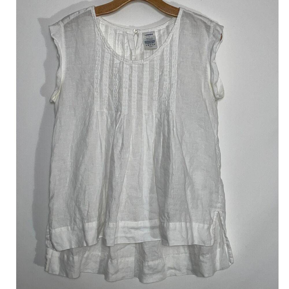 Lands End 100% Linen Top - Size 6 - Classic Linen Blouse w/ Hi-Lo Hem
